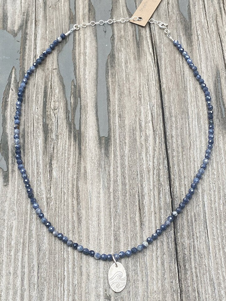 Sapphire and Wave print necklace