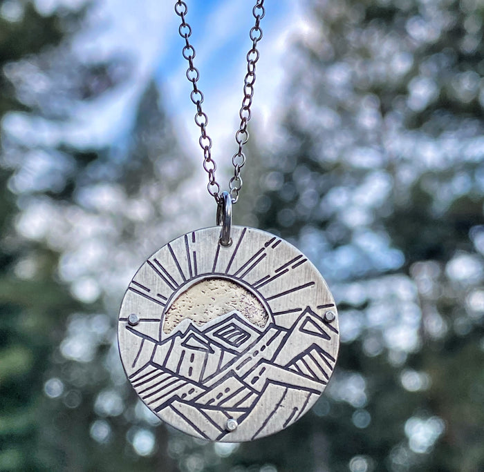 Riveted Sun and Mountain Pendant