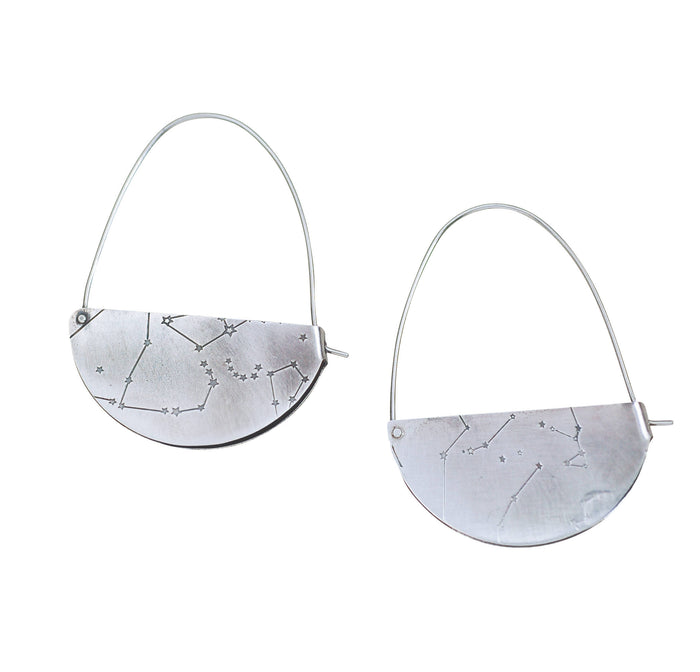 scarf proof hoops, printed hoops, half moon earrings