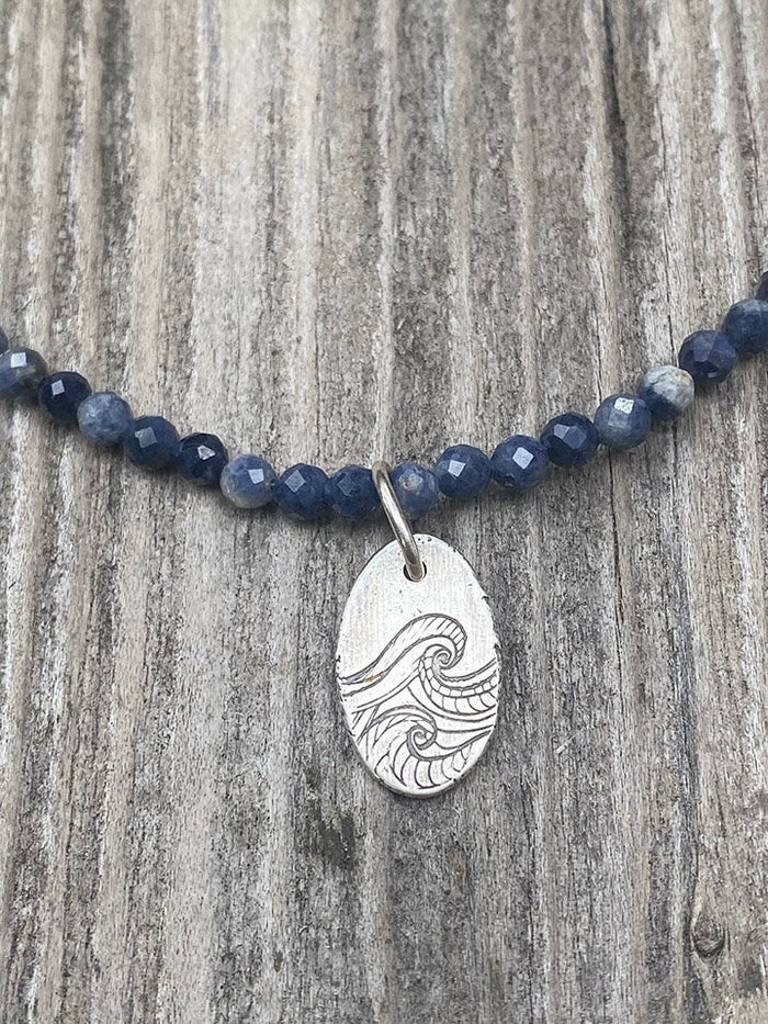 Sapphire and Wave print necklace