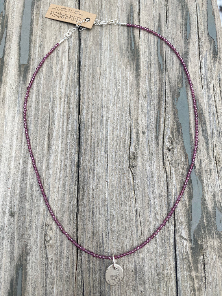 Garnet and Wild flower Necklace